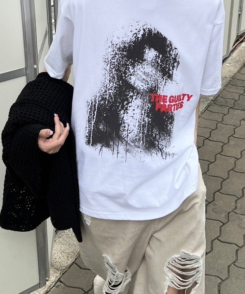 Chikashitsu +(チカシツプラス)の「【Chikashitsu +】paint graphic t-shirt / 【チカシツプラス】ペイントグラフィック半袖Tシャツ(Tシャツ/カットソー・メンズ・ブラック/ホワイト・ONE SIZE)」の5枚目の写真