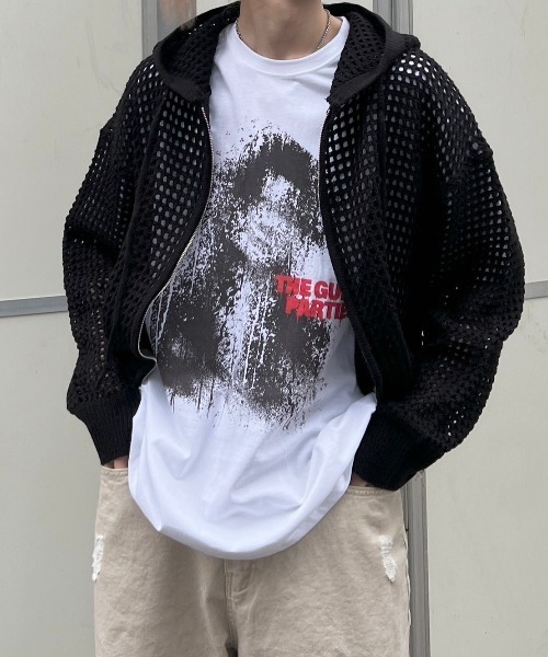 Chikashitsu +(チカシツプラス)の「【Chikashitsu +】paint graphic t-shirt / 【チカシツプラス】ペイントグラフィック半袖Tシャツ(Tシャツ/カットソー・メンズ・ブラック/ホワイト・ONE SIZE)」の3枚目の写真