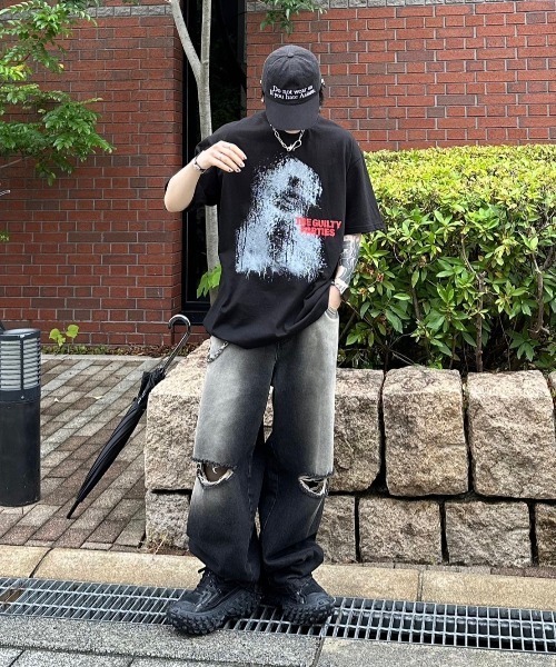 Chikashitsu +(チカシツプラス)の「【Chikashitsu +】paint graphic t-shirt / 【チカシツプラス】ペイントグラフィック半袖Tシャツ(Tシャツ/カットソー・メンズ・ブラック/ホワイト・ONE SIZE)」の10枚目の写真