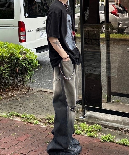 Chikashitsu +(チカシツプラス)の「【Chikashitsu +】paint graphic t-shirt / 【チカシツプラス】ペイントグラフィック半袖Tシャツ(Tシャツ/カットソー・メンズ・ブラック/ホワイト・ONE SIZE)」の13枚目の写真