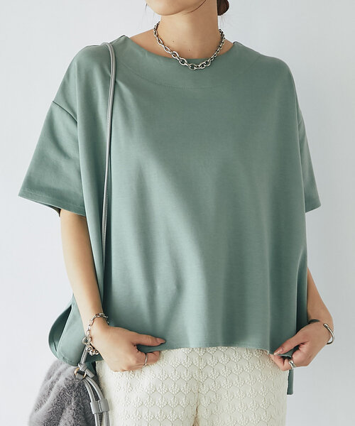 un dix cors（アンディコール）の「《着回し・体型カバー◎》半袖ポンチョカットソー（Tシャツ/カットソー・レディース・オフホワイト/ブラック/グリーン/レッド・FREE）」の5枚目の写真