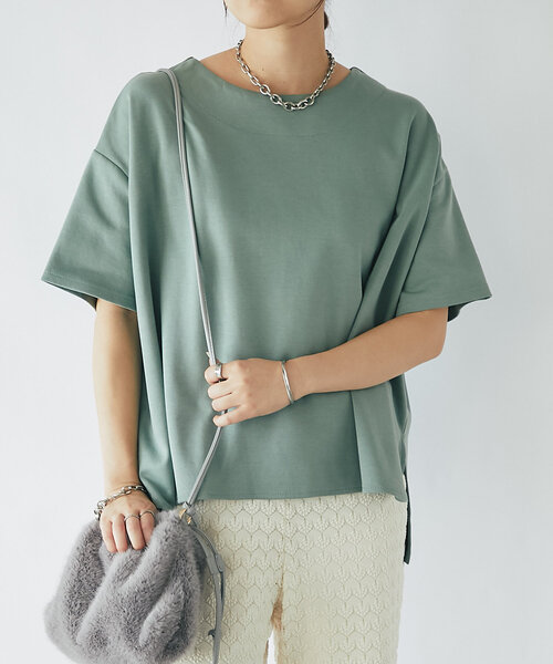 un dix cors（アンディコール）の「《着回し・体型カバー◎》半袖ポンチョカットソー（Tシャツ/カットソー・レディース・オフホワイト/ブラック/グリーン/レッド・FREE）」の7枚目の写真