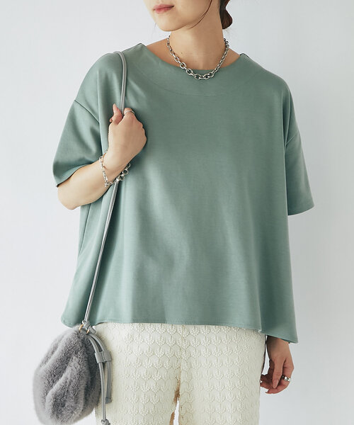 un dix cors（アンディコール）の「《着回し・体型カバー◎》半袖ポンチョカットソー（Tシャツ/カットソー・レディース・オフホワイト/ブラック/グリーン/レッド・FREE）」の9枚目の写真