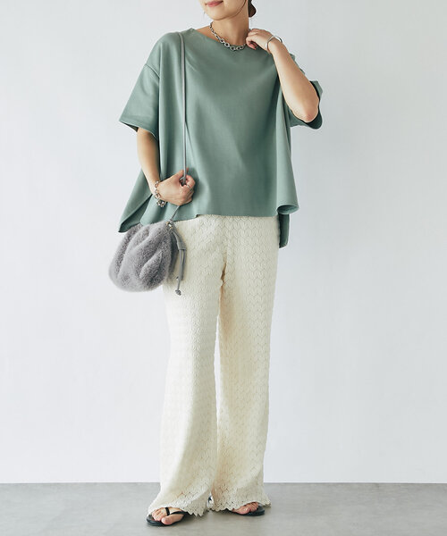 un dix cors（アンディコール）の「《着回し・体型カバー◎》半袖ポンチョカットソー（Tシャツ/カットソー・レディース・オフホワイト/ブラック/グリーン/レッド・FREE）」の10枚目の写真