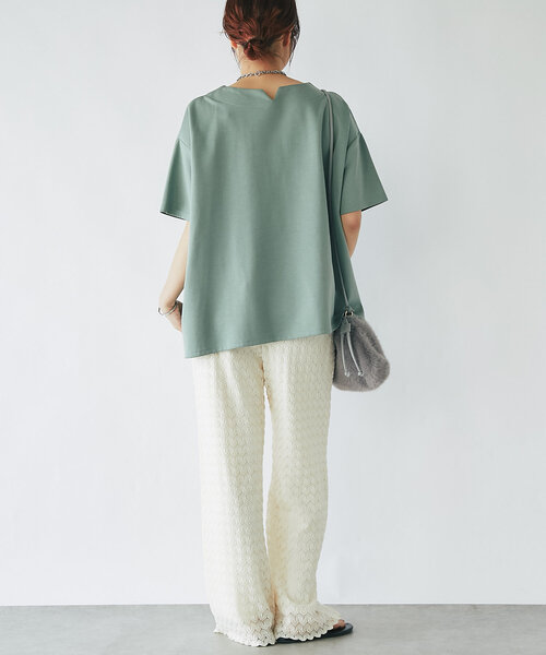 un dix cors（アンディコール）の「《着回し・体型カバー◎》半袖ポンチョカットソー（Tシャツ/カットソー・レディース・オフホワイト/ブラック/グリーン/レッド・FREE）」の12枚目の写真