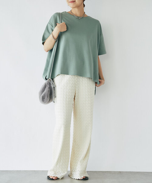 un dix cors（アンディコール）の「《着回し・体型カバー◎》半袖ポンチョカットソー（Tシャツ/カットソー・レディース・オフホワイト/ブラック/グリーン/レッド・FREE）」の13枚目の写真