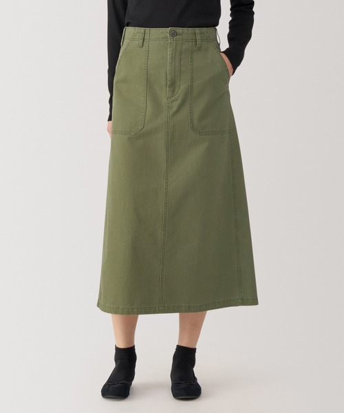 無印良品(ムジルシリョウヒン)の「婦人 洗いざらし ヘリンボーンベイカーストレートスカート(スカート・レディース・ブルー/ブラック/カーキ系・S/M/L/XL)」の3枚目の写真