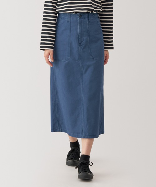 無印良品(ムジルシリョウヒン)の「婦人 洗いざらし ヘリンボーンベイカーストレートスカート(スカート・レディース・ブルー/ブラック/カーキ系・S/M/L/XL)」の1枚目の写真