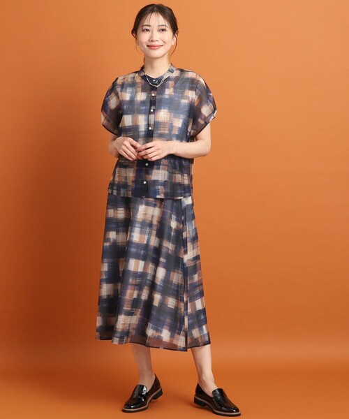 【SALE／接触冷感／マシンウォッシュ可／セットアップ可能】シアーチェックブラウス セール】【SALE／接触冷感／マシンウォッシュ可／セットアップ