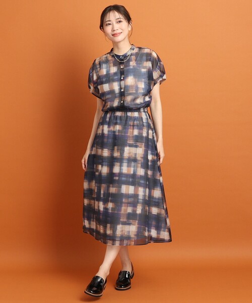 ブラウス シャツ 「SALE／接触冷感／マシンウォッシュ可／セットアップ可能」シアーチェックブラウス レディース Reflect ブラウス シャツ 「SALE／接触冷感／マシンウォッシュ可