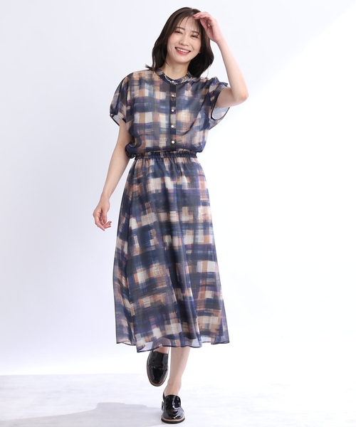 Reflect / リフレクト 【SALE／接触冷感／マシンウォッシュ可／セットアップ可能】シアーチェックブラウス セール】【SALE／接触冷感／マシンウォッシュ可／セットアップ