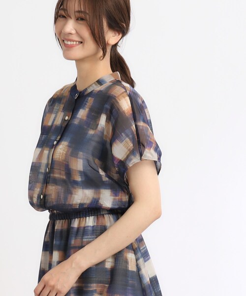 Reflect / リフレクト 【SALE／接触冷感／マシンウォッシュ可／セットアップ可能】シアーチェックブラウス セール】【SALE／接触冷感／マシンウォッシュ可／セットアップ