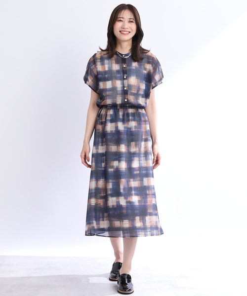 Reflect / リフレクト 【SALE／接触冷感／マシンウォッシュ可／セットアップ可能】シアーチェックブラウス Reflect｜【SALE/接触冷感/マシンウォッシュ可/セットアップ可能