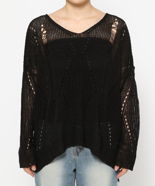 3.3 Field Trip (3.3フィールドトリップ)の「3.3 Field Trip/Vネックダメージニット(ニット/セーター・レディース・カーキ/アイボリー/ブラック・FREE)」の14枚目の写真