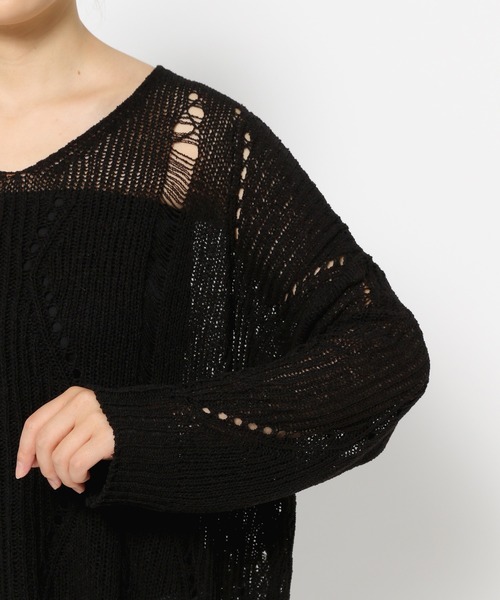 3.3 Field Trip (3.3フィールドトリップ)の「3.3 Field Trip/Vネックダメージニット(ニット/セーター・レディース・カーキ/アイボリー/ブラック・FREE)」の9枚目の写真