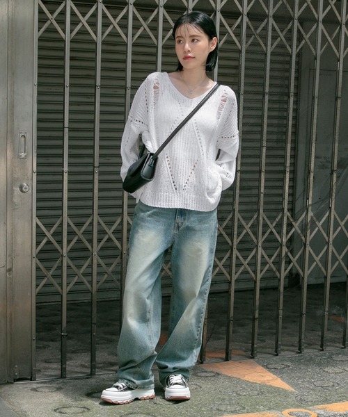 3.3 Field Trip (3.3フィールドトリップ)の「3.3 Field Trip/Vネックダメージニット(ニット/セーター・レディース・カーキ/アイボリー/ブラック・FREE)」の16枚目の写真