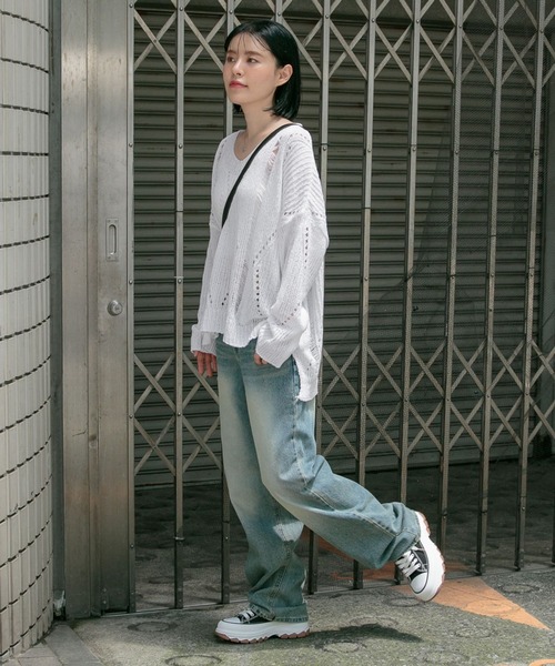 3.3 Field Trip (3.3フィールドトリップ)の「3.3 Field Trip/Vネックダメージニット(ニット/セーター・レディース・カーキ/アイボリー/ブラック・FREE)」の17枚目の写真