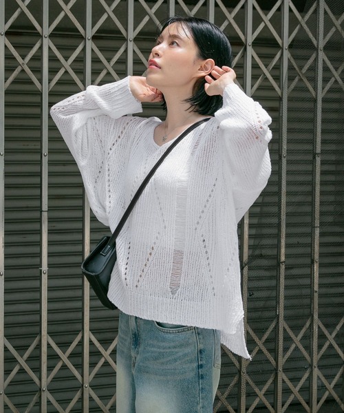 3.3 Field Trip (3.3フィールドトリップ)の「3.3 Field Trip/Vネックダメージニット(ニット/セーター・レディース・カーキ/アイボリー/ブラック・FREE)」の19枚目の写真