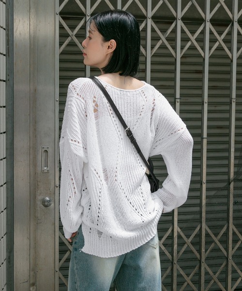 3.3 Field Trip (3.3フィールドトリップ)の「3.3 Field Trip/Vネックダメージニット(ニット/セーター・レディース・カーキ/アイボリー/ブラック・FREE)」の21枚目の写真