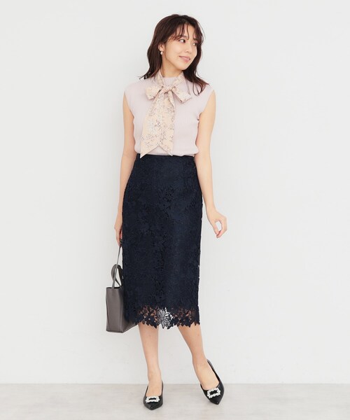 新品タグ付きスカーフ付き7分袖ニット セール】《美人百花掲載》スカーフ付きフレンチリブニット【洗濯