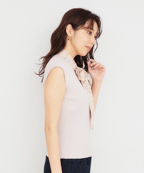 新品タグ付きスカーフ付き7分袖ニット スカーフ付きニット ニット スカーフ[品番：PRTW0004141