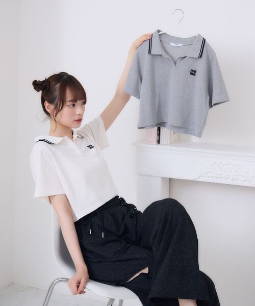 ems excite(エムズエキサイト)の「スキッパーポロTEE(Tシャツ/カットソー・レディース・ダークグレー/オフホワイト/ブルー・FREE)」の4枚目の写真