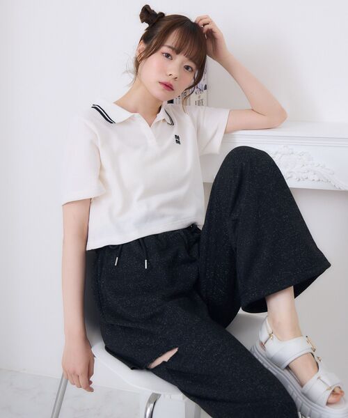 ems excite(エムズエキサイト)の「スキッパーポロTEE(Tシャツ/カットソー・レディース・ダークグレー/オフホワイト/ブルー・FREE)」の5枚目の写真