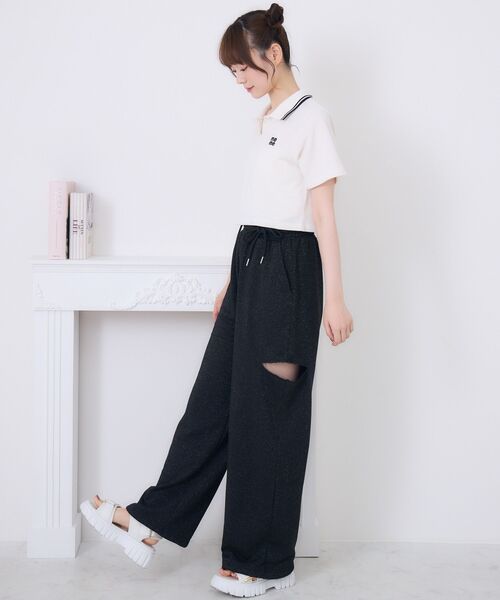 ems excite(エムズエキサイト)の「スキッパーポロTEE(Tシャツ/カットソー・レディース・ダークグレー/オフホワイト/ブルー・FREE)」の8枚目の写真