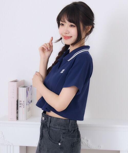 ems excite(エムズエキサイト)の「スキッパーポロTEE(Tシャツ/カットソー・レディース・ダークグレー/オフホワイト/ブルー・FREE)」の21枚目の写真