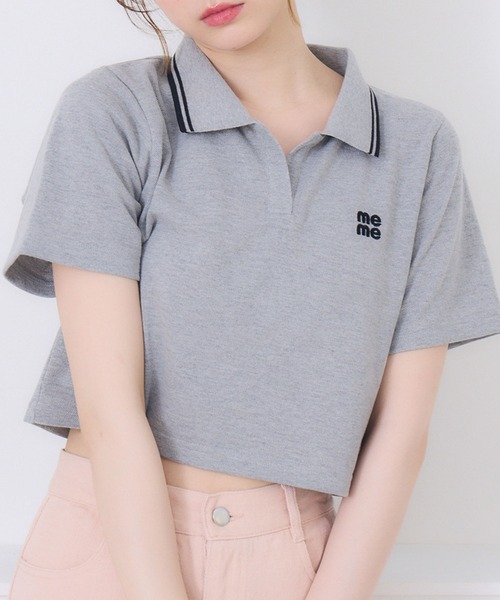 ems excite(エムズエキサイト)の「スキッパーポロTEE(Tシャツ/カットソー・レディース・ダークグレー/オフホワイト/ブルー・FREE)」の1枚目の写真