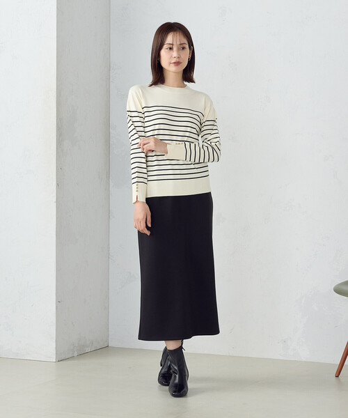 COMME CA ISM（コムサイズム）の「ボーダー　袖ボタンニット（ニット/セーター・レディース・ホワイト×ブラック/ブラック×ホワイト・LARGE/MEDIUM）」の3枚目の写真