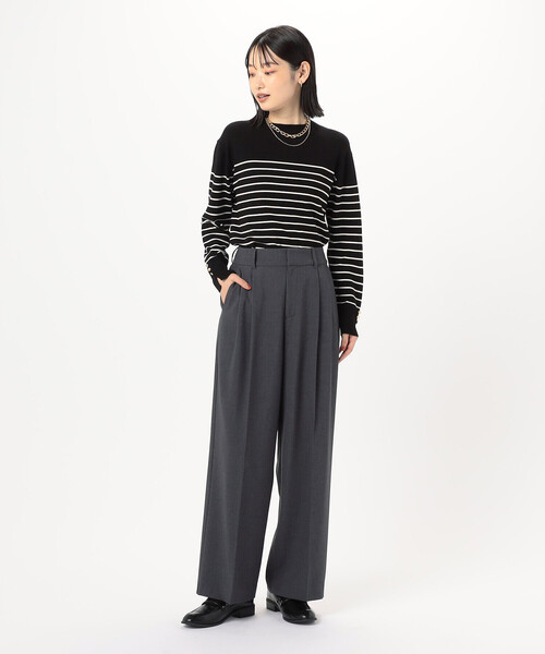 COMME CA ISM（コムサイズム）の「ボーダー　袖ボタンニット（ニット/セーター・レディース・ホワイト×ブラック/ブラック×ホワイト・LARGE/MEDIUM）」の9枚目の写真