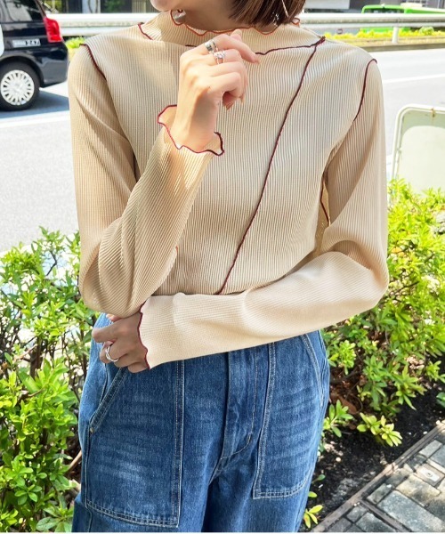 DOUBLE NAME(ダブルネーム)の「配色メローメッシュロンTEE(Tシャツ/カットソー・レディース・オフホワイト/オレンジ/グリーン/グレー・FREE)」の11枚目の写真