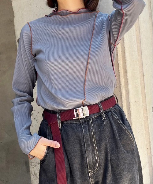 DOUBLE NAME(ダブルネーム)の「配色メローメッシュロンTEE(Tシャツ/カットソー・レディース・オフホワイト/オレンジ/グリーン/グレー・FREE)」の14枚目の写真