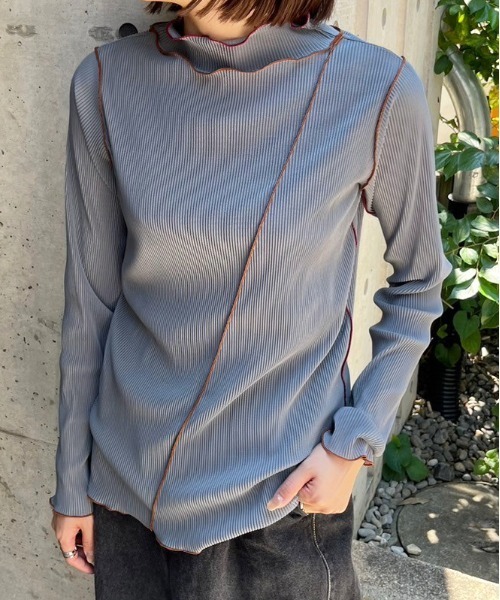 DOUBLE NAME(ダブルネーム)の「配色メローメッシュロンTEE(Tシャツ/カットソー・レディース・オフホワイト/オレンジ/グリーン/グレー・FREE)」の16枚目の写真