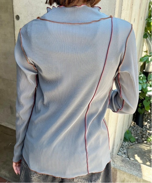 DOUBLE NAME(ダブルネーム)の「配色メローメッシュロンTEE(Tシャツ/カットソー・レディース・オフホワイト/オレンジ/グリーン/グレー・FREE)」の17枚目の写真