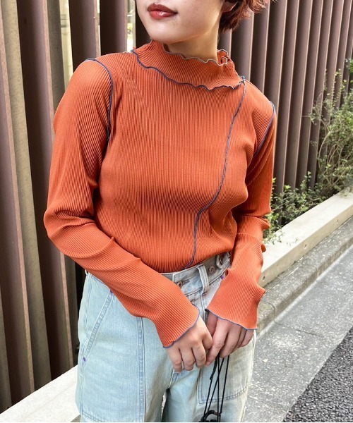 DOUBLE NAME(ダブルネーム)の「配色メローメッシュロンTEE(Tシャツ/カットソー・レディース・オフホワイト/オレンジ/グリーン/グレー・FREE)」の21枚目の写真