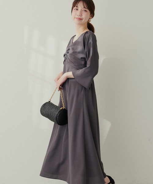 natural couture(ナチュラルクチュール)の「胸くしゅすっきりAラインレディワンピース(ワンピース・レディース・その他1/その他2/その他3/ブルー/チャコールグレー・FREE)」の7枚目の写真