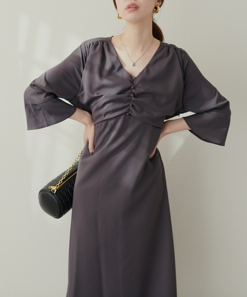 natural couture(ナチュラルクチュール)の「胸くしゅすっきりAラインレディワンピース(ワンピース・レディース・その他1/その他2/その他3/ブルー/チャコールグレー・FREE)」の9枚目の写真