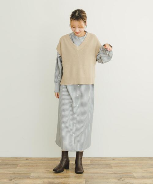 ITEMS URBANRESEARCH(アイテムズ アーバンリサーチ)の「ニットベストセットワンピース(ワンピース・レディース・ブラック/ライトベージュ・FREE)」の16枚目の写真