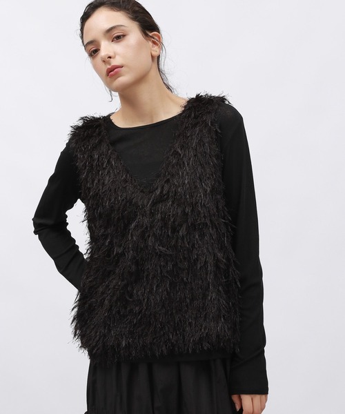 LAKOLE(ラコレ)の「2WAYフリンジベスト / 149575(ベスト・レディース・ブラック/アイボリー/グレー・FREE)」の2枚目の写真