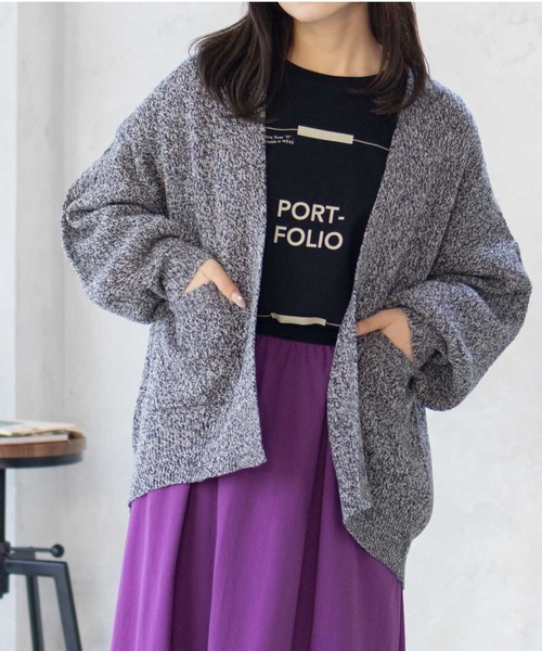 HusHusH（ハッシュアッシュ）の「HusHusH ヘリンボーン柄ニットカーディガン（カーディガン/ボレロ・レディース・ブラック/グレー・M/L）」の3枚目の写真