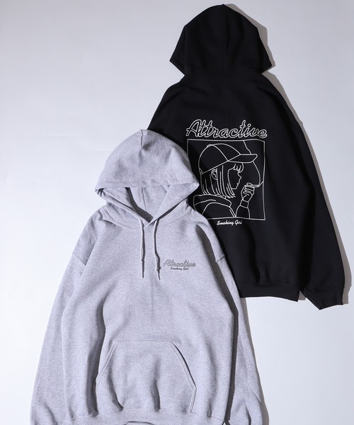 MODISH GAZE(モディシュガゼ)の「MODISH GAZE 裏起毛スモーキングガールフーディー(パーカー・メンズ・ブラック/グレー・S/M/L/XL)」の1枚目の写真
