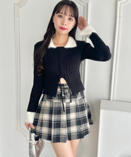 Loueme（ルエム）の「ベルト付きウールライクプリーツミニスカパン（スカート・レディース・ブラック/ベージュ/レッド・M）」の10枚目の写真