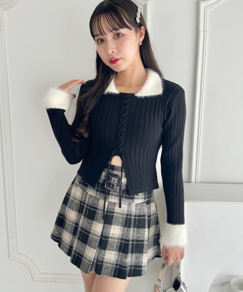 Loueme（ルエム）の「ベルト付きウールライクプリーツミニスカパン（スカート・レディース・ブラック/ベージュ/レッド・M）」の11枚目の写真