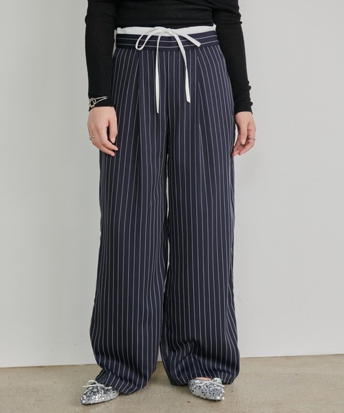 【新品】アパルトモン ピンストライプ WOOL パンツ Ada. スラックス パンツ ピンストライプ ワイド レディース