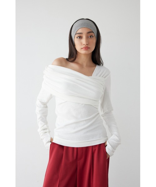 ALEXIA STAM(アリシアスタン)の「Off One Shoulder Top /オフショルダートップス(Tシャツ/カットソー・レディース・グレー/ブラック/ホワイト・FREE)」の4枚目の写真