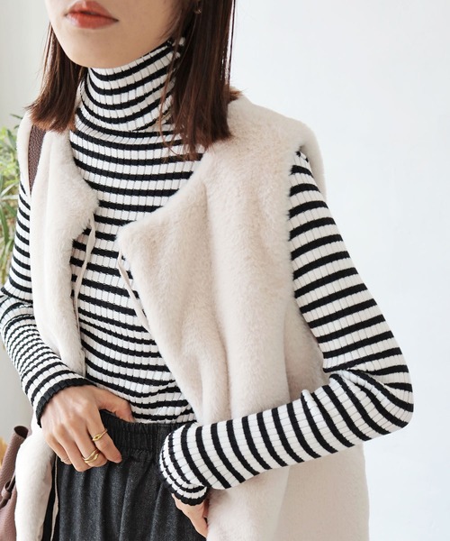 ZOZO限定】ボーダータートルリブニット（ニット/セーター）｜Crisp