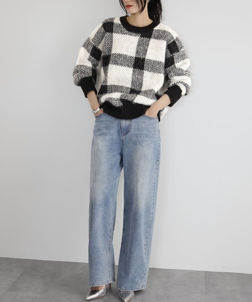 ELFRANK（エルフランク）の「チェックジャガードニットプルオーバー（ニット/セーター・レディース・レッド系その他/ホワイト×ブラック・FREE）」の5枚目の写真