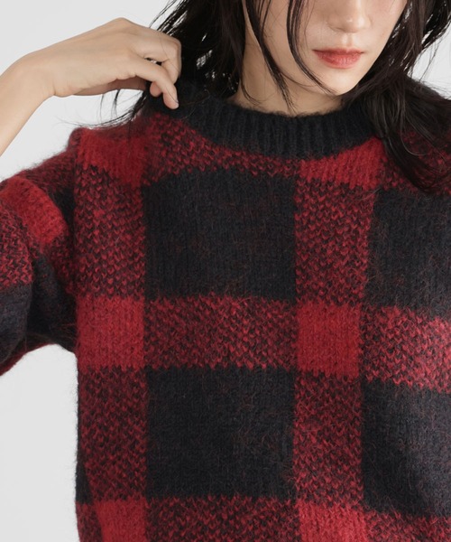 セール】チェックジャガードニットプルオーバー（ニット/セーター